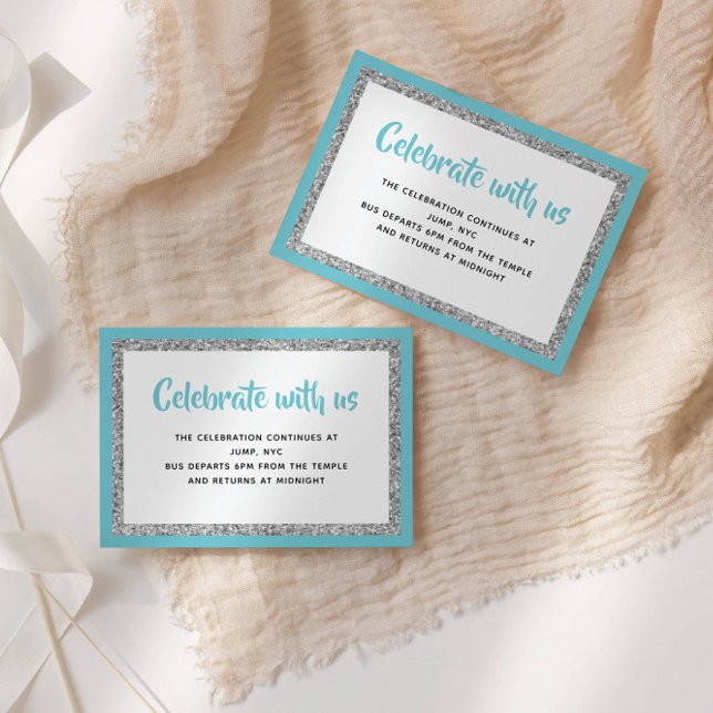 Glittery Bat Mitzvah Blue and Silver Detail Card (Creator Uploaded)
