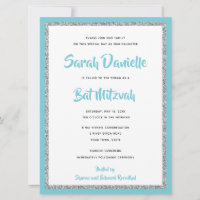 Glittery Bat Mitzvah Blue and Silver Large