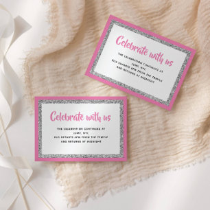 Glittery Bat Mitzvah Hot Pink & Silver Detail Card