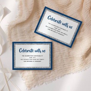 Glittery Bat Mitzvah Navy Blue and Silver Detail Enclosure Card