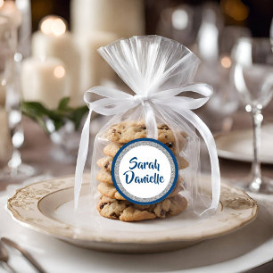 Glittery Bat Mitzvah Navy Blue and Silver Favour  Classic Round Sticker