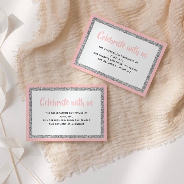 Glittery Bat Mitzvah Pink and Silver Detail Card (Creator Uploaded)
