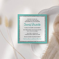 Glittery Bat Mitzvah Teal and Silver Square