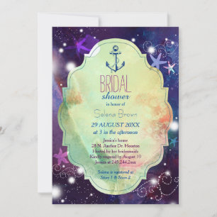 Glittery Beach Starfish Nautical Bridal Shower Invitation