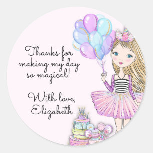 Glittery Birthday Glam Girl Unicorn  Classic Round Sticker