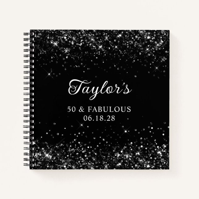 Glittery Black 50 & Fabulous Guest Notebook (Front)