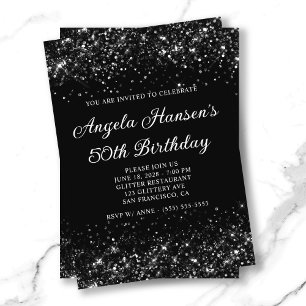Glittery Black 50th Birthday Invitation