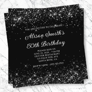 Glittery Black 50th Birthday Invitation