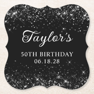 Glittery Black 50th Birthday Paper Coaster