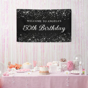 Glittery Black 50th Birthday Welcome Banner
