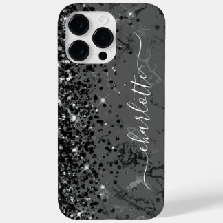 Glittery Black Marble Glam Girly Signature Case-Mate iPhone 14 Pro Max Case