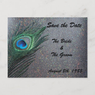 Glittery Black Peacock Save the Date Announcement Postcard