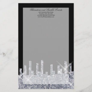 Glittery Black/Silver Glamour Personalised Stationery