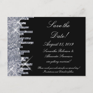 Glittery Black/Silver Glamour Save the Date Announcement Postcard