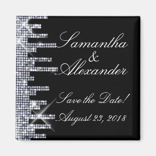 Glittery Black/Silver Glamour Save the Date Magnet
