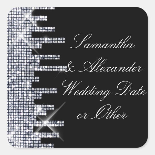 Glittery Black/Silver Glamour Wedding Custom Square Sticker