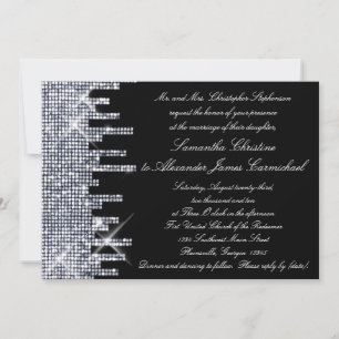 Glittery Black/Silver Glamour Wedding Invitations