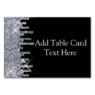Glittery Black/Silver Glamour Wedding Name Place Table Number