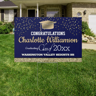 Glittery Blue and Gold Congratulations Graduate Garden Sign