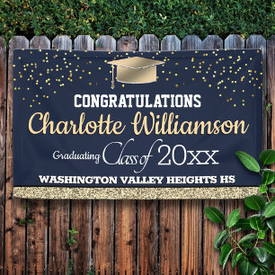 Glittery Blue and Gold Graduation Banner