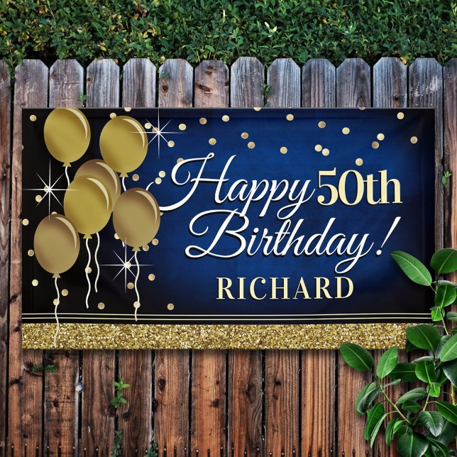 Glittery Blue and Gold Happy 50th Birthday Banner (Creator Uploaded)