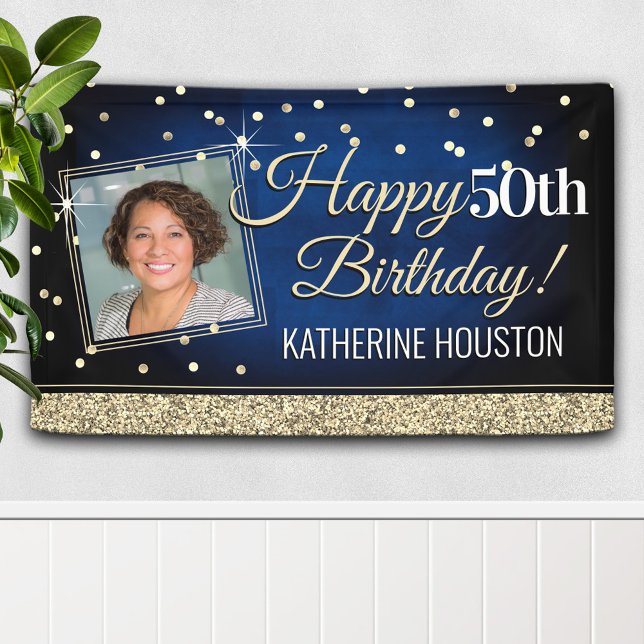 Glittery Blue and Gold Happy Birthday Banner (Creator Uploaded)