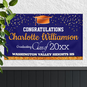 Glittery Blue and Orange Graduation Banner