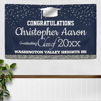 Glittery Blue and Silver Graduation Banner