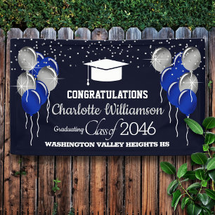 Glittery Blue and Silver Graduation Banner