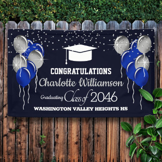 Glittery Blue and Silver Graduation Banner