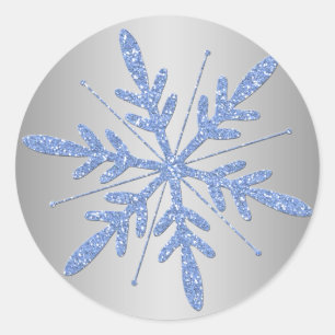 Glittery Blue and Silver Snowflake Sticker