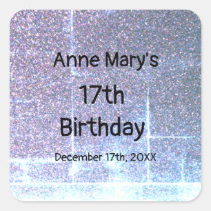 Glittery Blue Artsy 17th Birthday Custom Age 2024 Square Sticker