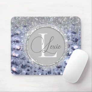 Glittery Blue Beads Monogram Mouse Mat