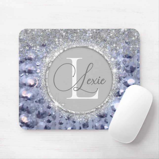  Glittery Blue Beads Monogram              Mouse Mat (With Mouse)