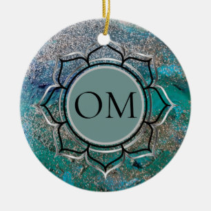 Glittery Blue Elegant OM Lotus    Ceramic Tree Decoration