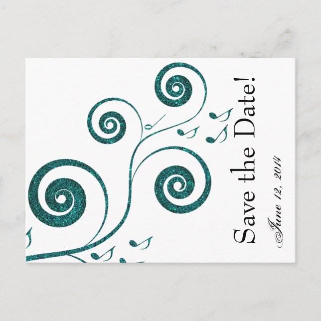 Glittery Blue Music Save the Date Announcement Postcard (Front)