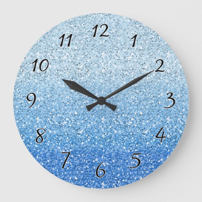 Glittery Blue Ombre Spectrum Large Clock (Front)