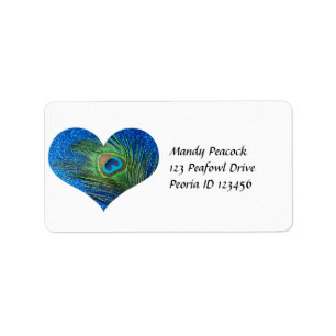 Glittery Blue Peacock Heart Label
