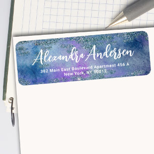 Glittery Blue Purple Watercolor Return Address