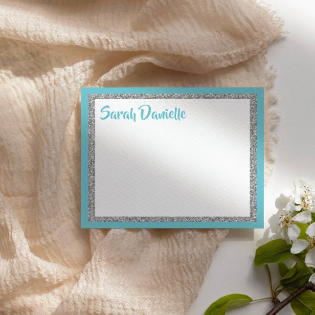 Glittery Blue & Silver Personalised Thank You Card (Creator Uploaded)