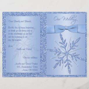 Glittery Blue Snowflake Wedding Program