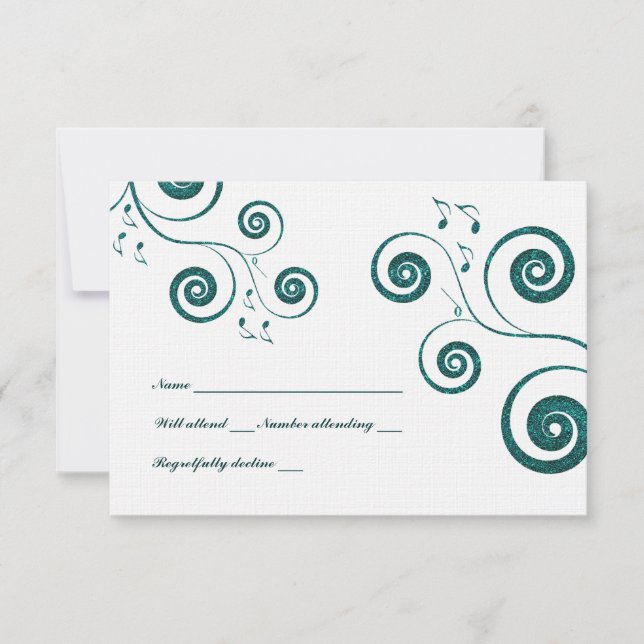Glittery Blue Swirls Music RSVP (Front)