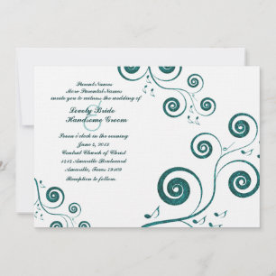 Glittery Blue Swirls Music Wedding Invitation