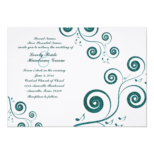 Glittery Blue Swirls Music Wedding Invitation