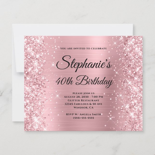 Glittery Blush Pink Glam Monogram 40th Birthday (Front)