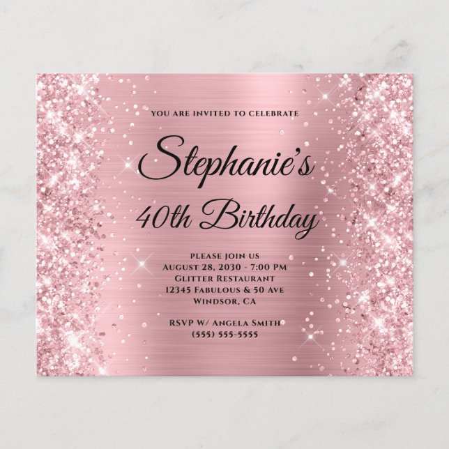 Glittery Blush Pink Glam Monogram 40th Birthday Flyer (Front)