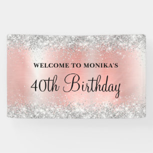 Glittery Blush Rose Foil 40th Birthday Welcome Banner