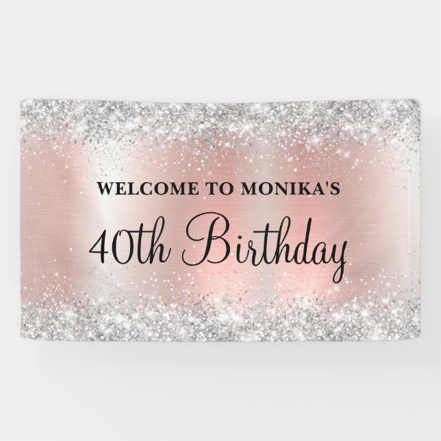 Glittery Blush Rose Foil 40th Birthday Welcome Banner (Horizontal)