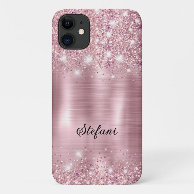 Glittery Blush Rose Gold Foil 65th Birthday Case-Mate iPhone Case (Back)
