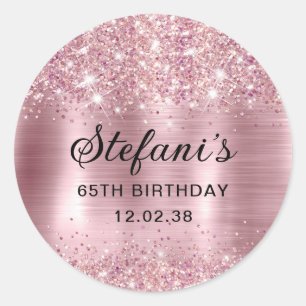 Glittery Blush Rose Gold Foil 65th Birthday Classic Round Sticker